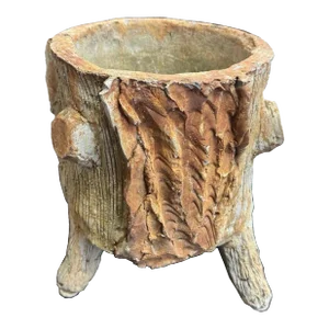 1960s Mid-Century Faux Bois Concrete Planter – Vintage Garden Decor