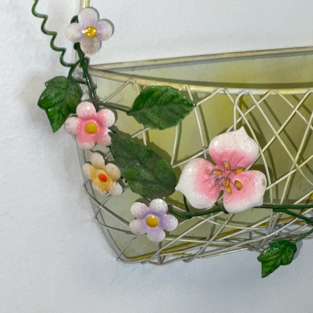 Mid 20th Century Italian Tole Wall PocketBasket With Hummingbirds