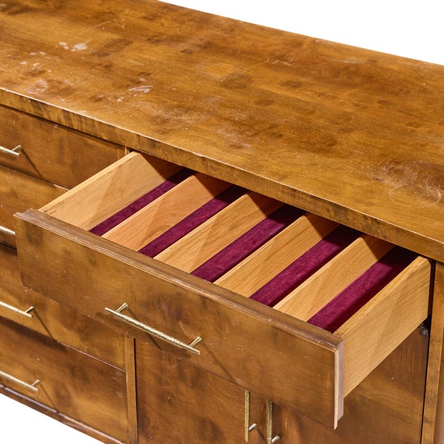 Harold Schwartz for Romweber Mid Century Burlwood and Brass Credenza and Hutch For Sale - Image 11 of 13