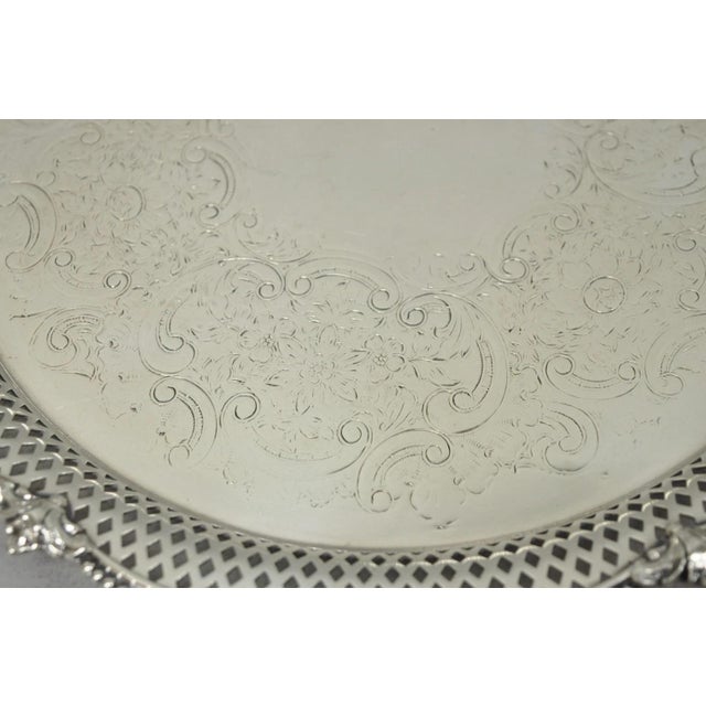 Vintage Barker Ellis English Edwardian Silver Plated Pierced Round Platter Tray For Sale In Philadelphia - Image 6 of 14
