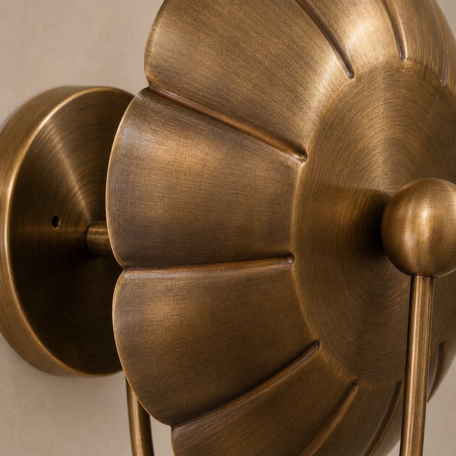 Not Yet Made - Made To Order Vintage Brass Wall Sconce Light, Handmade Antique Brass Flower Wall Lamp, Mid Century Shell Sconce Bedroom Bedside Hallway Entryway Lighting For Sale - Image 5 of 10