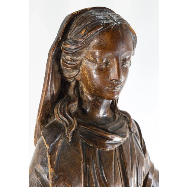 Large 27" Italian 17/18th Century Carved Figure of Madonna For Sale - Image 10 of 13