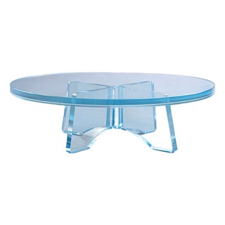Sculptural Blue Lucite Acrylic Round Coffee Table For Sale