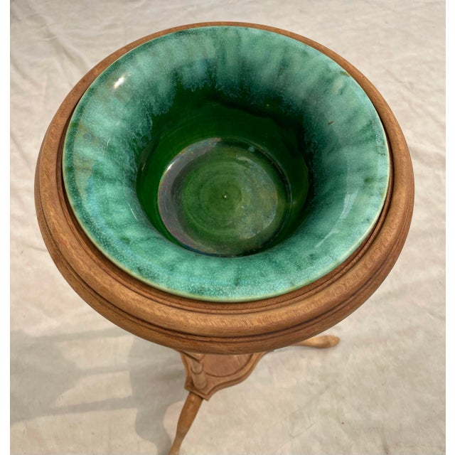 Wood Early 20th Century Jardinière Stand With Vintage Mutual Pottery Planter For Sale - Image 7 of 12