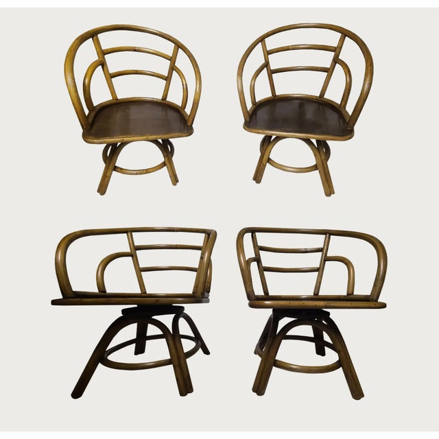 Wood Late 20th Century Bentwood Bamboo Cane Swivel Dining Chairs Attributed to Brown Jordan | Set of 4 For Sale - Image 7 of 10