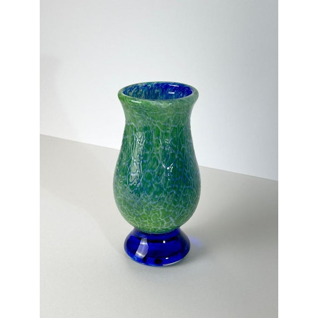 Art Deco Glass Vase in Green and Blue Crackle Finish, 1920s For Sale - Image 3 of 10