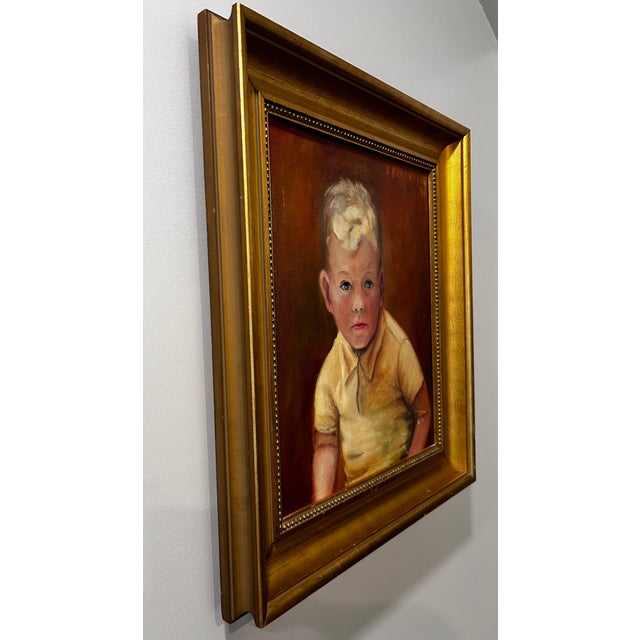 Vintage 1940 Original Oil Painting Portrait of Boy Signed R. Blackmon, Original Gilt Frame Child Portrait For Sale - Image 10 of 11