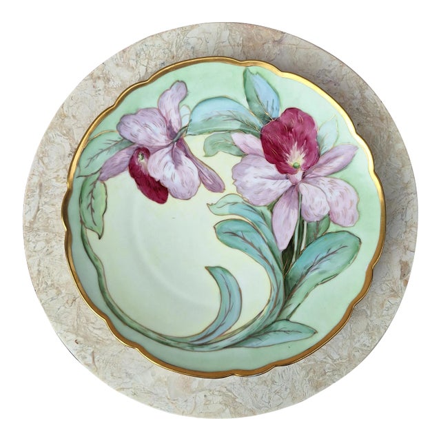 Antique Art Nouveau Hand Painted Gold Gilt Platter For Sale