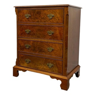 Vintage Four Drawer Chest With Figured Veneer, Dovetailed Drawers and Brass-Toned Hardware. Uk Import For Sale