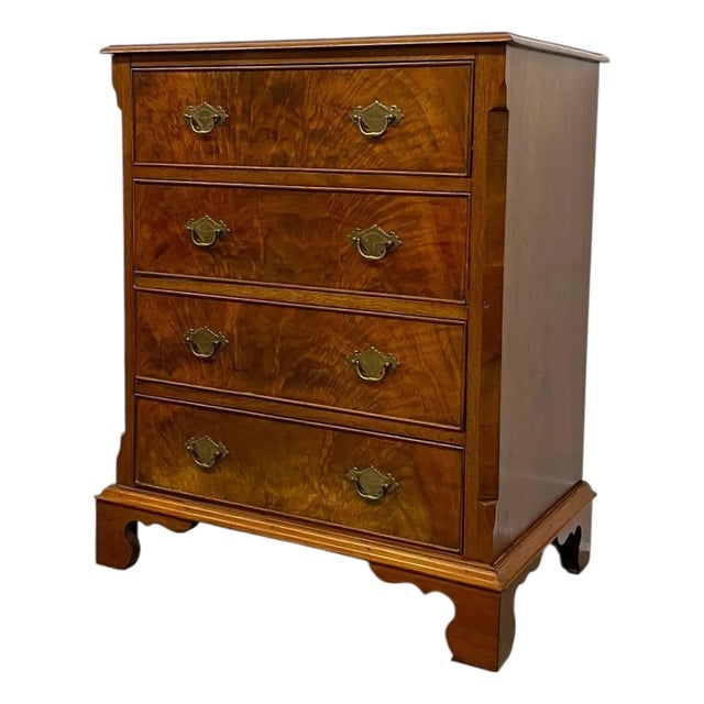 Vintage Four Drawer Chest With Figured Veneer, Dovetailed Drawers and Brass-Toned Hardware. Uk Import For Sale