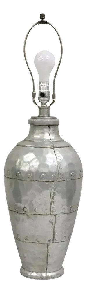 Vintage Postmodern Galvanized Aluminum Metal Aviator Plane Style Table Lamp