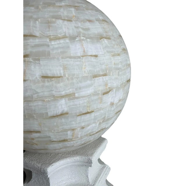 1980s Oversized Pair of Onyx Floor Lamps With Sculptural Base. u.s.a. 1980's For Sale - Image 5 of 6