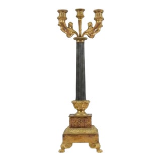 Antique Gilt Bronze Candelabra, Fluted Column With Figural Arms — French, 19th Century For Sale