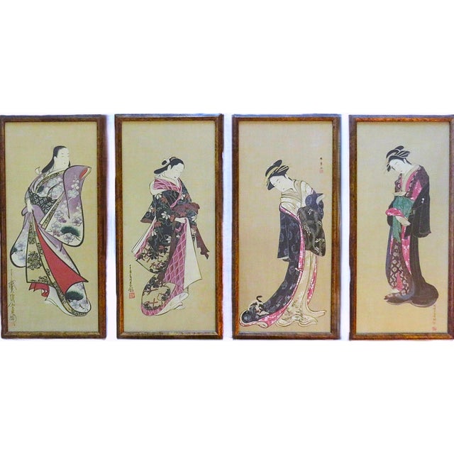 FREE SHIPPING ANYWHERE IN THE CONTINENTAL US! This is a set of 4 vintage Nikuhitsu-ga Do Shin paintings, a form of...