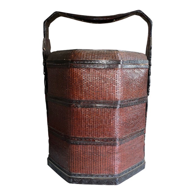 Early 20th Century Large Chinese Rattan Sectional Basket For Sale