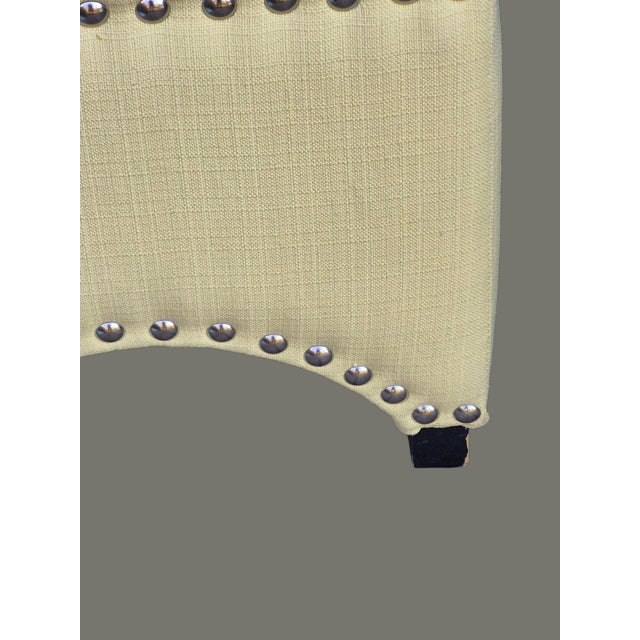 Contemporary Vintage Yellow Fabric Upholstered Ottoman Stool For Sale - Image 3 of 9