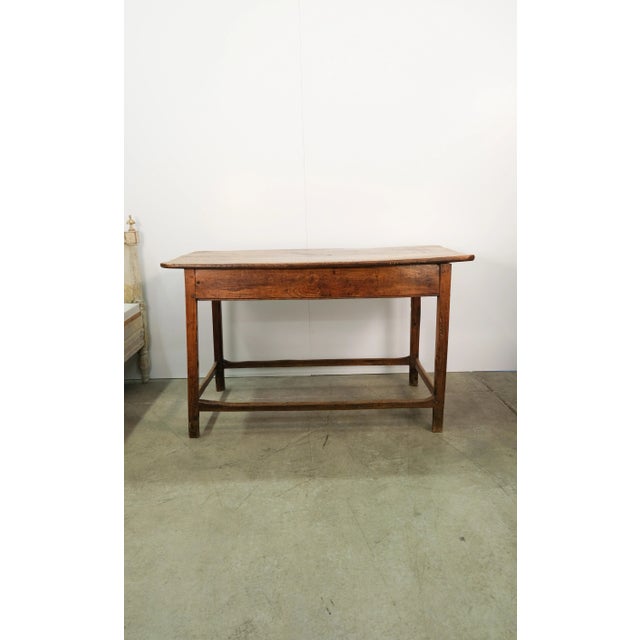 Farmhouse 19th Century Antique Elm Wood Tavern Table With Game Carving For Sale - Image 3 of 13