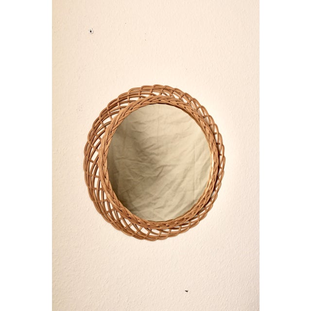 Mid-Century Modern Mid-Century Modern French Round Rattan Mirror, 1950s For Sale - Image 3 of 3