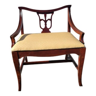 1940s Mahogany Vanity Bench Chair With Curved Back, Newly Upholstered For Sale