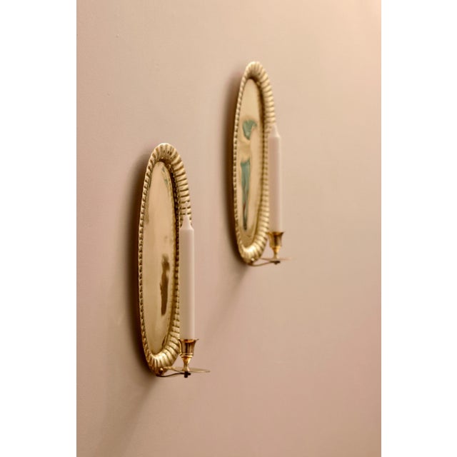 Gold Mid-Century Modern Swedish Oval Brass Sconces, Set of 2 For Sale - Image 8 of 10