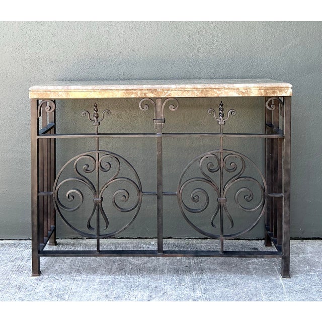 Bronze Vintage Wrought Iron Gate Console Table For Sale - Image 8 of 12