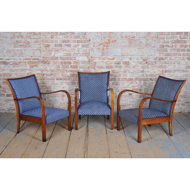 Art Deco Armchairs in Walnut, Czech, 1920s, Set of 3 For Sale - Image 3 of 14
