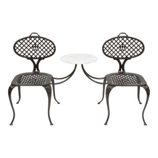 Vintage Tandem Patio Chair Set With Marble Table by Thinline For Sale