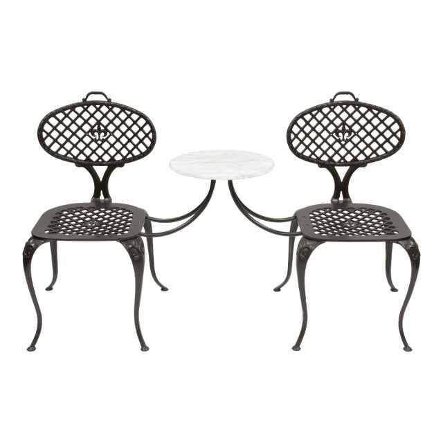 Vintage Tandem Patio Chair Set With Marble Table by Thinline For Sale