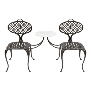 Vintage Tandem Patio Chair Set With Marble Table by Thinline