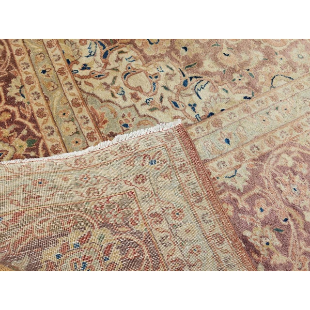 Vintage Persian Tabriz Rug, Hand-Knotted Wool, Floral Pattern, Pale Apricot & Burgundy, 10x13 For Sale - Image 4 of 16