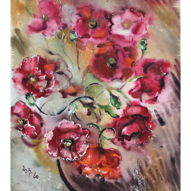 Dzidra Bauma, Poppies, 1980, Watercolor For Sale - Image 6 of 6