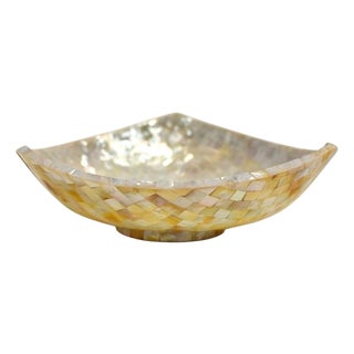 Mother of Pearl Bowl Dish Hand Crafted Teardrop 8" For Sale