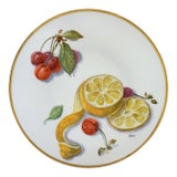 Antique Paris Porcelain Cherry Lemon Fruit Decor Plate Jacquel Boyer Blot Hebert Atelier Signed 'Arnold' Feuillet Successors Hanging Plate For Sale