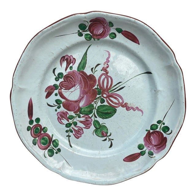 Large 19th Century French Faience Roses Platter For Sale