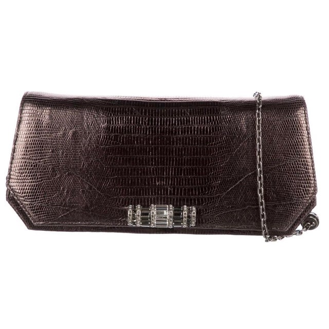 2014 Judith Leiber Lizard Skin Clutch Shoulder Evening Handbag Bag Baguette Crystals For Sale In Los Angeles - Image 6 of 10