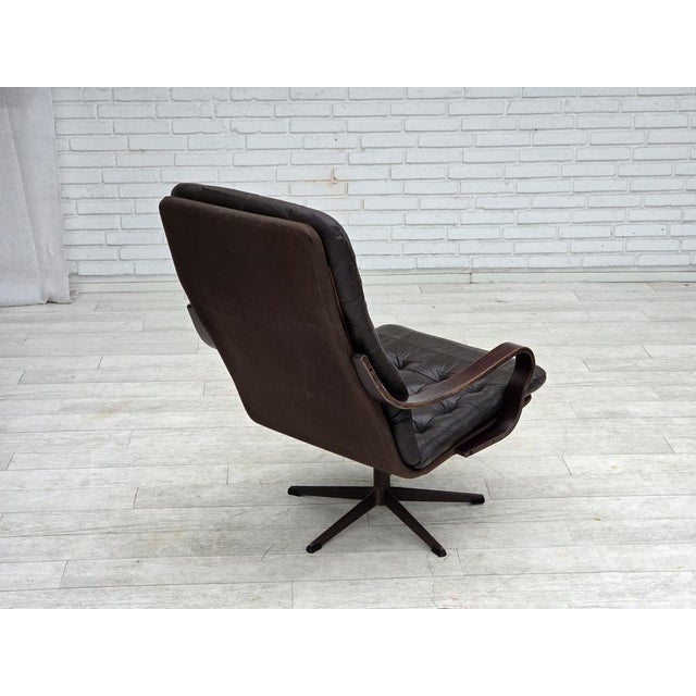 Scandinavian Swivel Armchair in Patchwork Leather, 1970s For Sale - Image 12 of 18