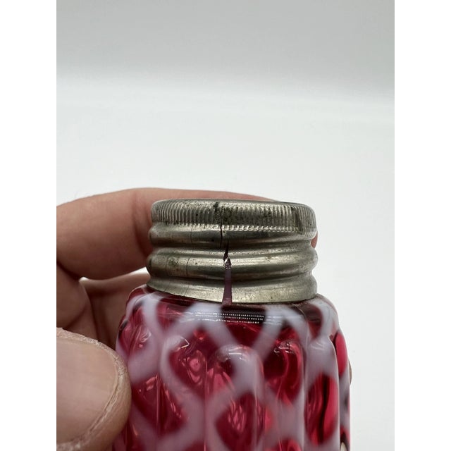 Victorian Antique Cranberry Red Lattice Blown Glass Salt or Pepper Shaker by Northwood, Circa 1890-1910's For Sale - Image 3 of 6