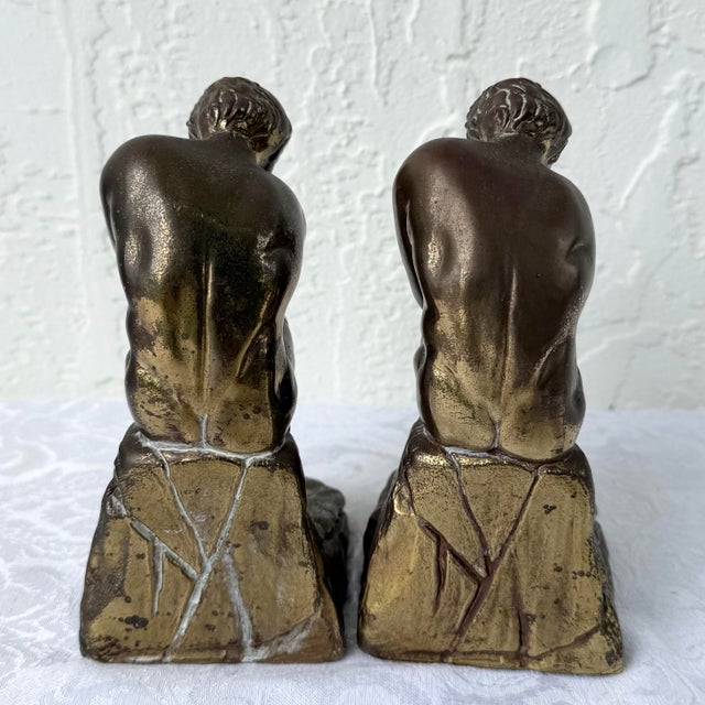 Mid 20th Century Vintage Brass Bookends “The Thinker” - A Pair For Sale - Image 5 of 6