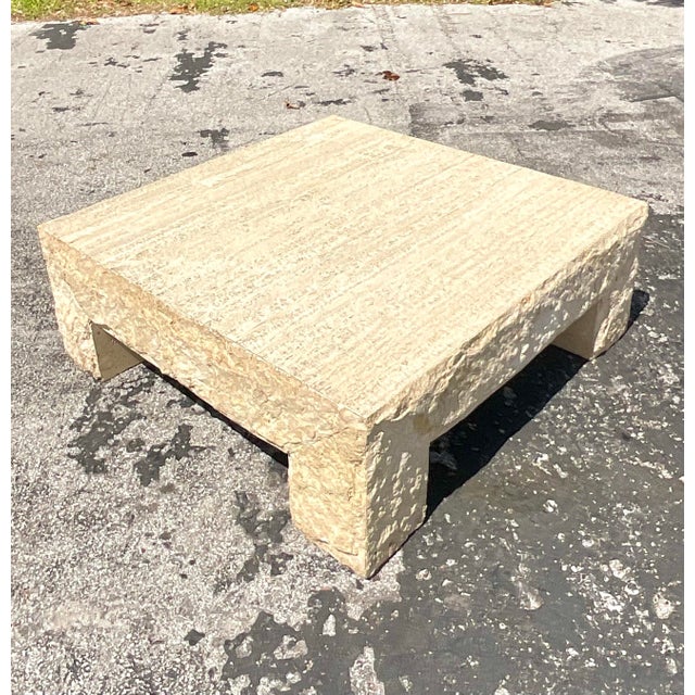 Late 20th Century Vintage Travertine Rough Edge Stone Coffee Table ...