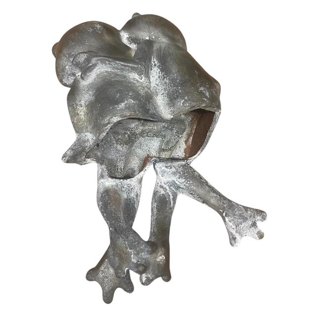 2000 - 2009 Vintage Whimsical Cast Iron Sitting Garden Frog Duo For Sale - Image 5 of 12