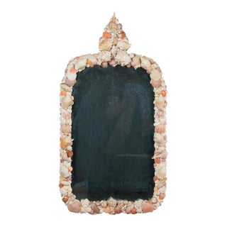 American 1930s Shell Mirror with Pyramidal Crest and Pastel Tones For Sale