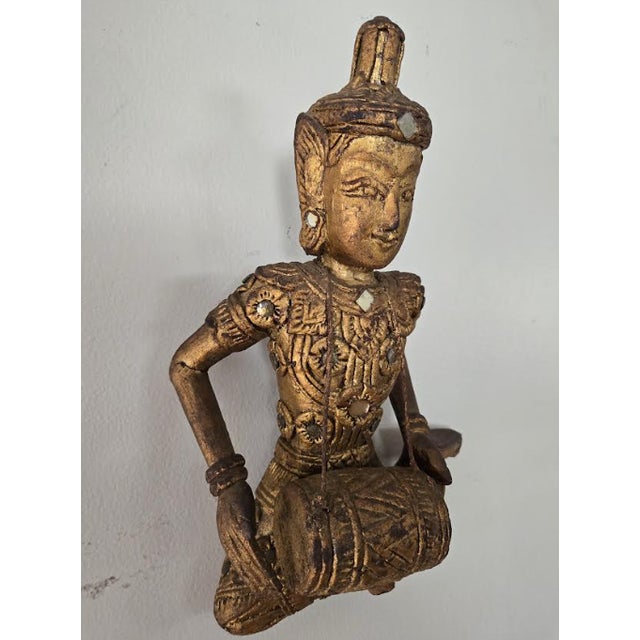Gold Set of 8 Vintage Thai/Burmese Gilt Wood Carved Figures For Sale - Image 8 of 8