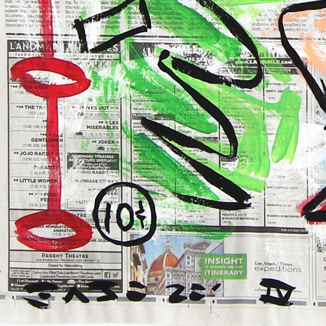2020s Dynamic Duo - Original Comic Pop Art Acrylic Painting on La Times Newspaper For Sale - Image 5 of 6