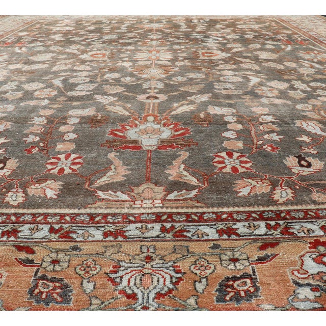 Tribal Square Antique Persian Malayer Rug With a Brown Field and Stylized Floral Design 11 X 13 For Sale - Image 3 of 18