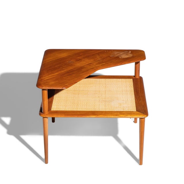 Wood Peter Hvidt for France and Son Mid Century Danish Teak and Rattan Corner Table For Sale - Image 7 of 8