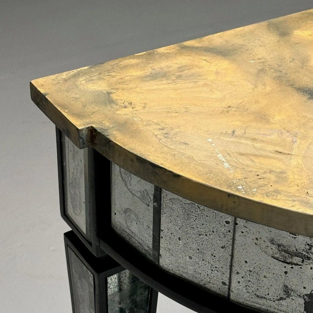Maison Jansen Style, Directoire, Demilune Console Table, Distressed Mirror For Sale In New York - Image 6 of 8