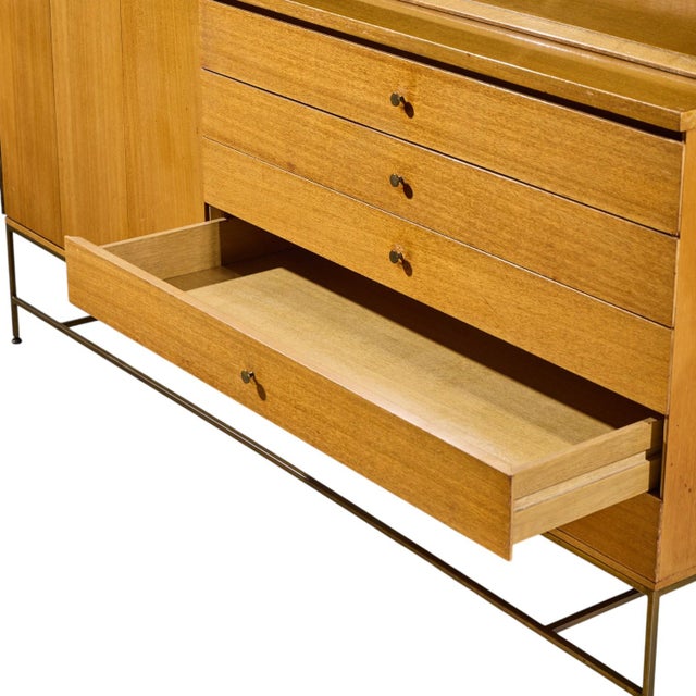 Paul McCobb for Calvin Irwin Collection Mid Century Bleached Mahogany and Brass Credenza and Hutch For Sale - Image 9 of 15