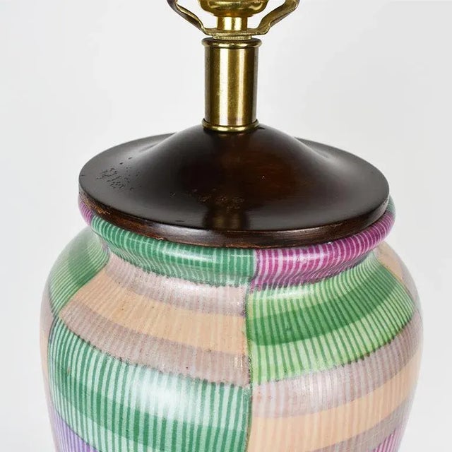 Mid-Century Modern Vintage Colorful Geometric Ceramic and Wood Table Lamp by Frederick Cooper For Sale - Image 3 of 6