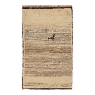 Vintage Persian Gabbeh Rug in Beige, Striae and Animal Pictorial - Rug & Kilim For Sale