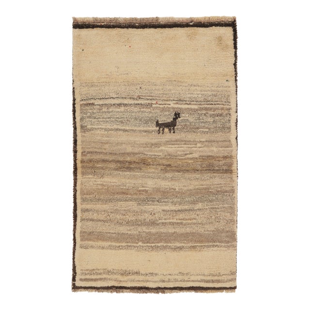 Vintage Persian Gabbeh Rug in Beige, Striae and Animal Pictorial - Rug & Kilim For Sale